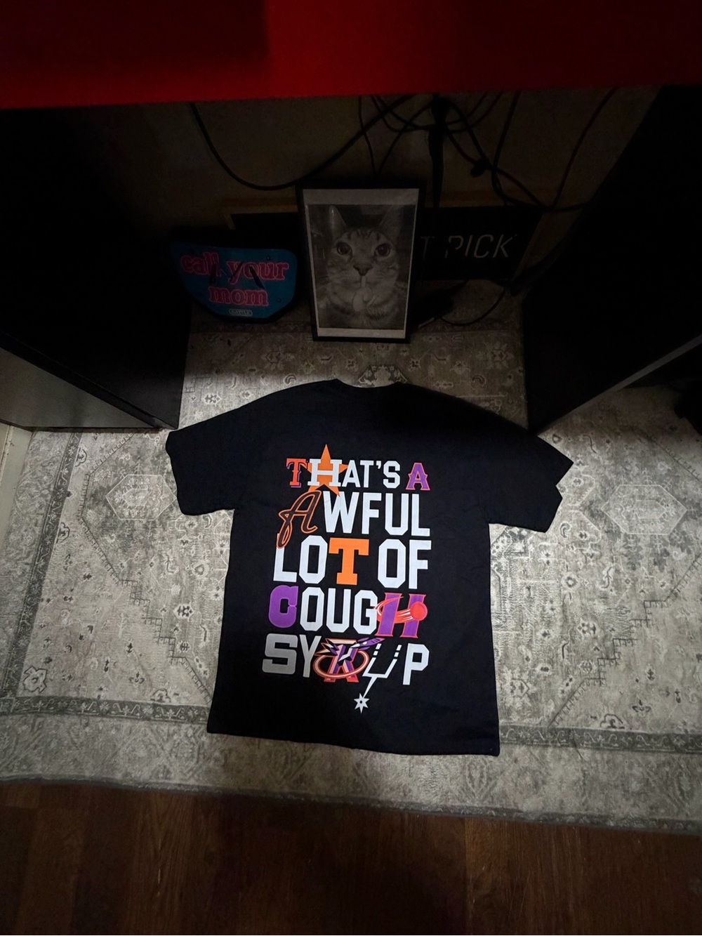 Black Graphic Kids T-Shirt with Multicolor Typography